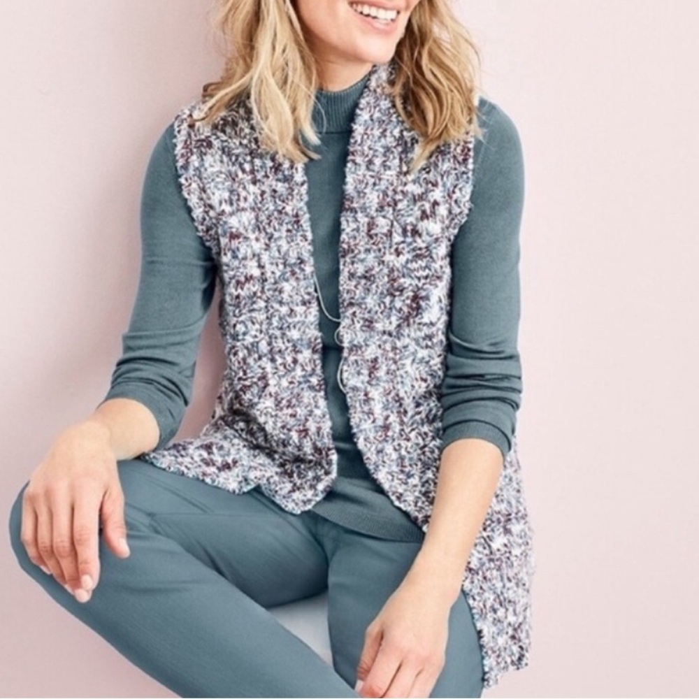 CHICO'S TAYLOR MARLED Cozy Soft Knit Sweater Vest Multi Blue size 2 size M